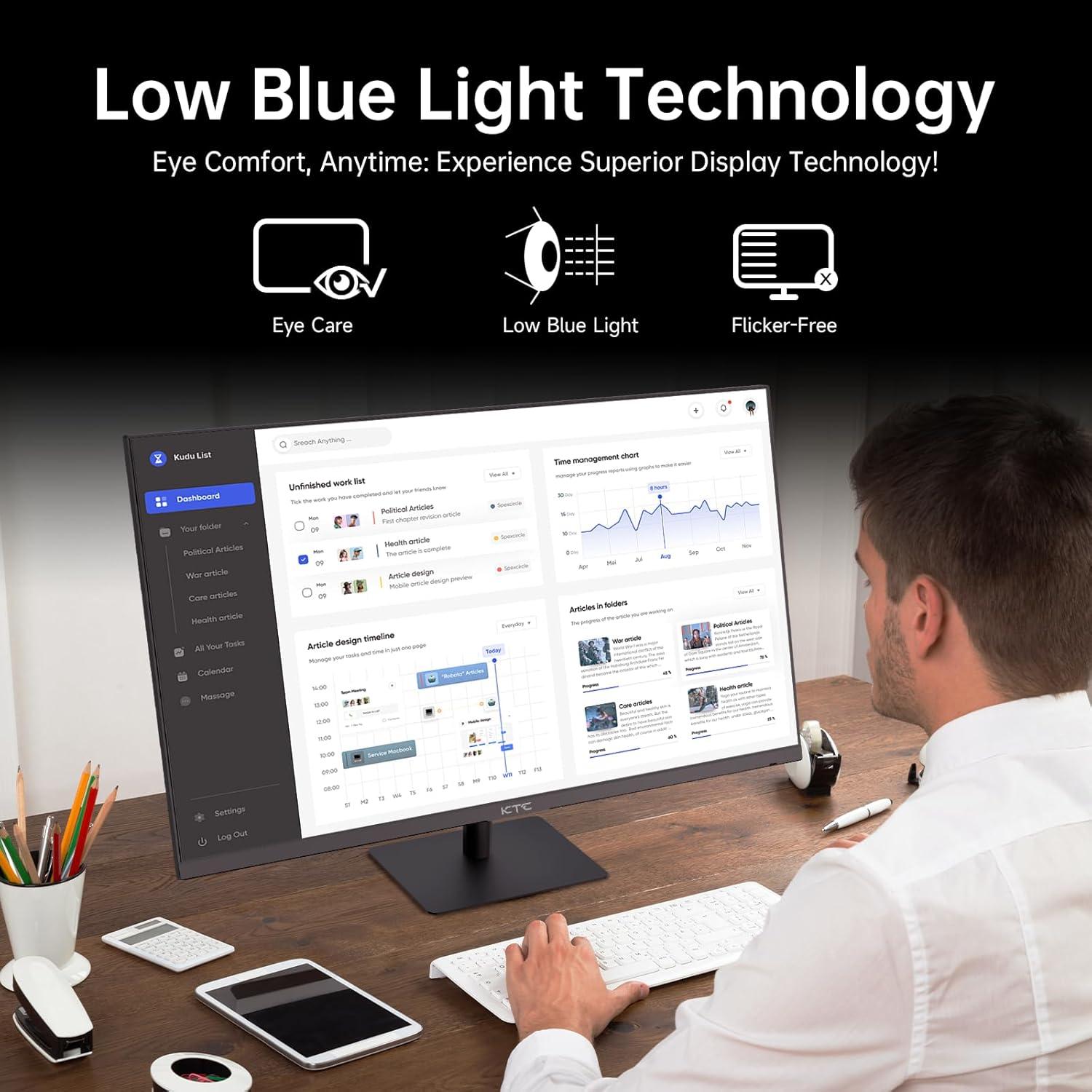 image:imageKTC 24 Inch QHD 100Hz Computer Monitor IPS 2K 13001 Contrast AntiBlue Light Screen 122 sRGB FreeSync amp GSync Compatible HDMI20 amp Display Port 14 PC Monitor for Gaming Office Work H24T2732 inch
