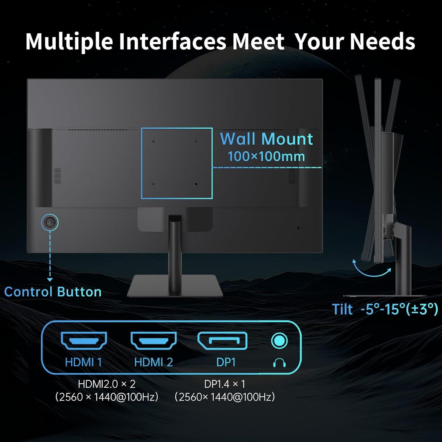 image:imageKTC 24 Inch QHD 100Hz Computer Monitor IPS 2K 13001 Contrast AntiBlue Light Screen 122 sRGB FreeSync amp GSync Compatible HDMI20 amp Display Port 14 PC Monitor for Gaming Office Work H24T2732 inch