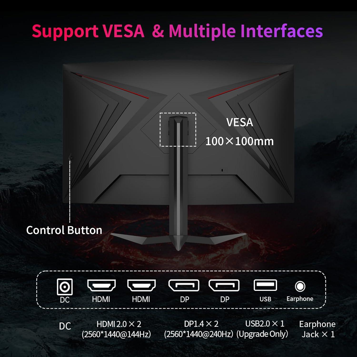 image:imageKTC 32 inch Curved Gaming Monitor 180Hz 1ms MPRT 2K 1440P 144Hz Monitor 1500R HVA Display FreeSync Premium HDR 120 sRGB DisplayPortHDMIUSB Vesa Support 39x39 PC Moniter for Gamers32 inch