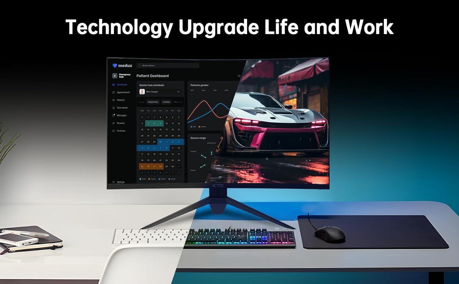 image:imageKTC 32 inch Curved Gaming Monitor 180Hz 1ms MPRT 2K 1440P 144Hz Monitor 1500R HVA Display FreeSync Premium HDR 120 sRGB DisplayPortHDMIUSB Vesa Support 39x39 PC Moniter for Gamers32 inch