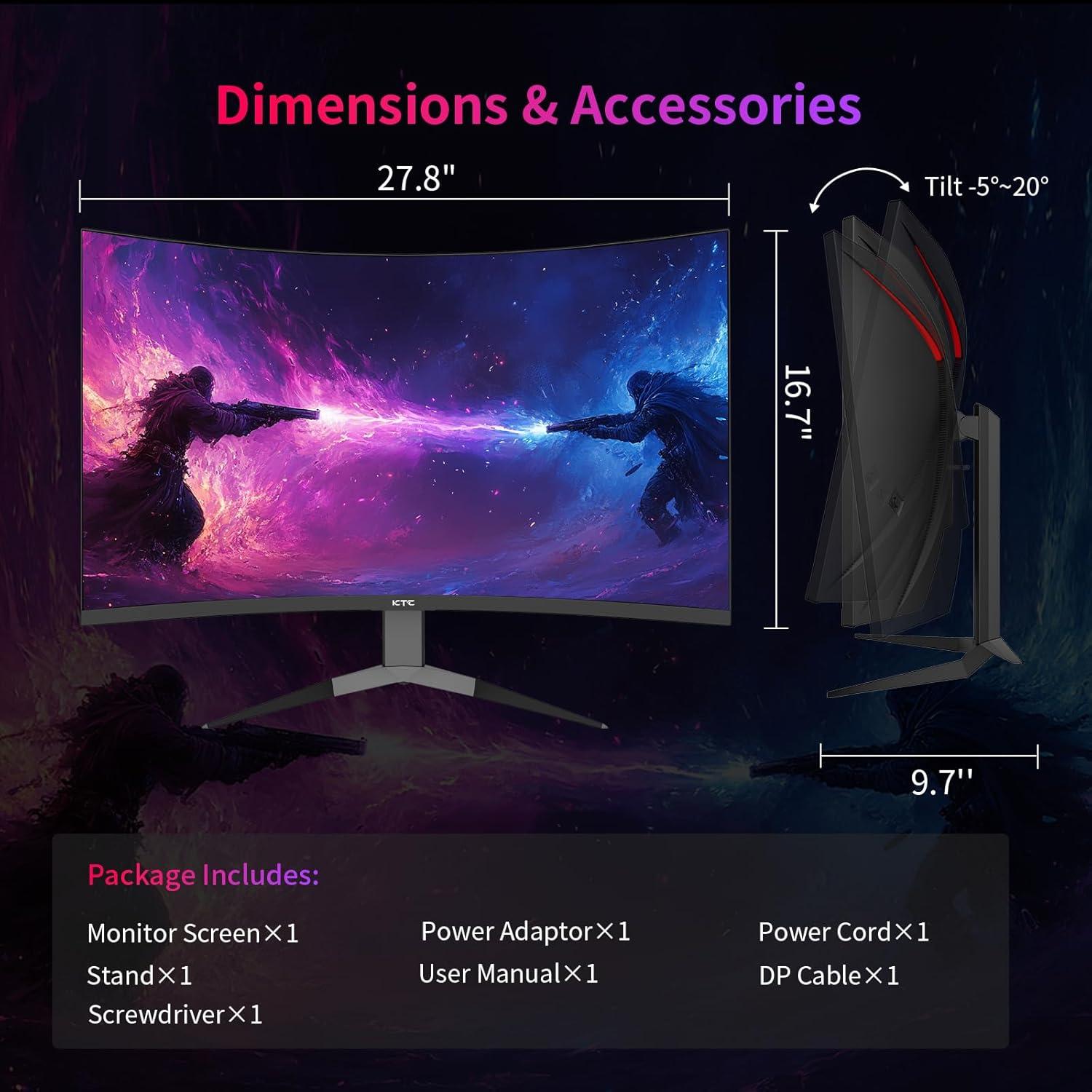 image:imageKTC 32 inch Curved Gaming Monitor 180Hz 1ms MPRT 2K 1440P 144Hz Monitor 1500R HVA Display FreeSync Premium HDR 120 sRGB DisplayPortHDMIUSB Vesa Support 39x39 PC Moniter for Gamers32 inch