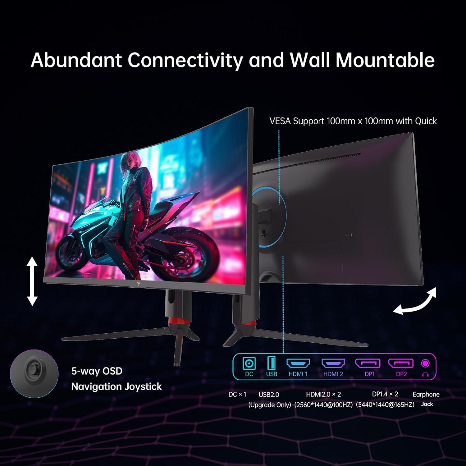 image:imageKTC 32 inch Curved Gaming Monitor 180Hz 1ms MPRT 2K 1440P 144Hz Monitor 1500R HVA Display FreeSync Premium HDR 120 sRGB DisplayPortHDMIUSB Vesa Support 39x39 PC Moniter for Gamers34 inch