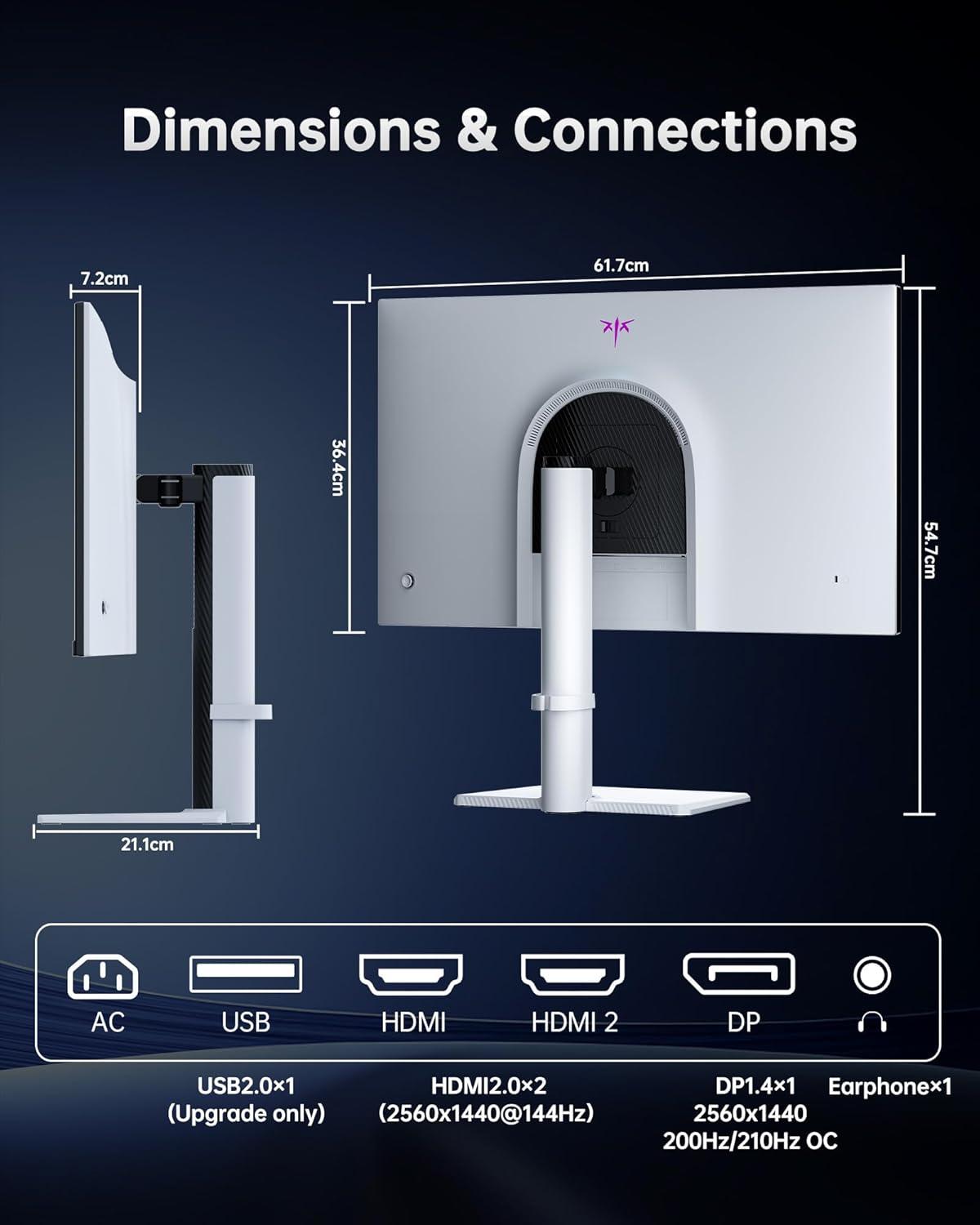 image:imageKTC M27T6S 27 Inch Gaming Monitor 1440P Mini LED Monitor 200HzOC 210Hz 157sRGB HDR 1000 1ms MPRT Adaptive Sync HDMI DP Port Tilt Swivel Pivot Height Adjustment VESA Mount Vertical Monitors27INCH